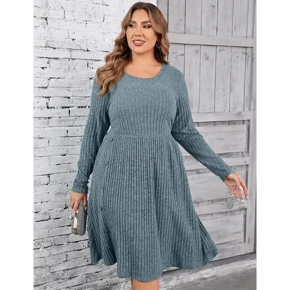 V Neck Cable Knit Sweater Dress Long Sleeve Dress Size XL - Picture 5 of 7